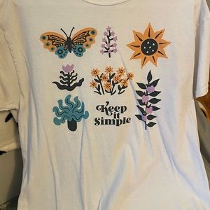 simple white tee with saying, size medium